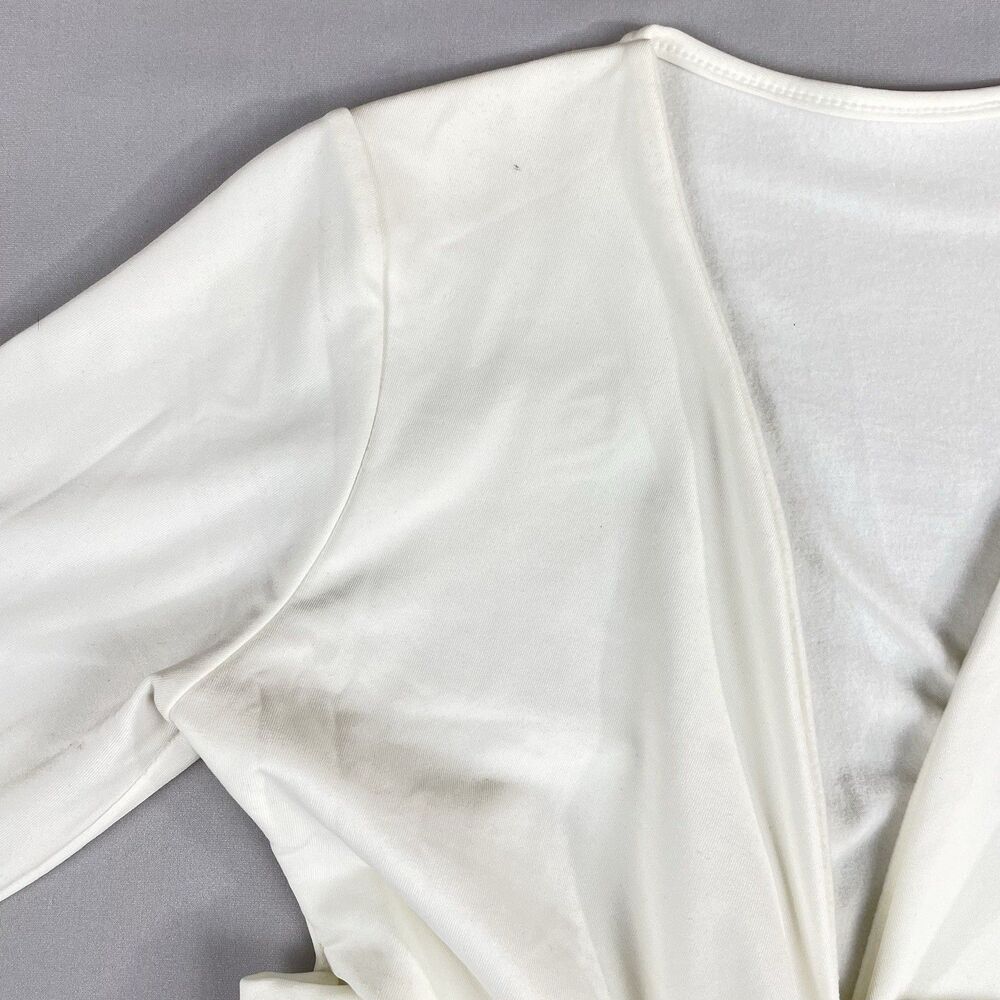 Wrap Crop Top Women’s Large Off White / Cream Ballet Core Long Sleeve Cross Body - Picture 4 of 11